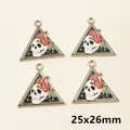 Gothic skull and red rose triangle pendants in gold finish, 4 pieces set, 25x26mm size - Triangle Rose Skull Style (C5-18) / 25x26mm