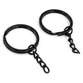 Set of two matte black metal DIY keychains with flat rings and 4-link chains - 25mm / Black