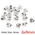 Silver alloy DIY jewelry beads with bail, 6x9mm size and 4mm hole, vintage texture - Cylindrical Spacer Bead Bail (R4-27)