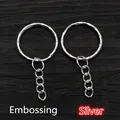 DIY silberne geprägte 25mm Schlüsselringe mit kurzen Metallketten-Zubehörteilen - Prägung / 20 Stück/Packung / Silber
