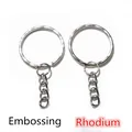 25mm silbernes DIY-Schlüsselring-Set mit Prägung und rhodinierter Oberflächenoption - Prägung / 20 Stück/Packung / Weiß K/Silber