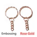 25mm Schlüsselring in Roségold mit Kette und geprägter strukturierter Oberfläche - Prägung / 20 Stück/Packung / Roségold