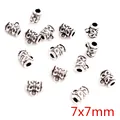Retro Tibetan silver 7x7mm carved spacer beads with side loop for DIY jewelry making - Carved Cylindrical Pendant Beads (P6-30)