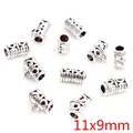 Tibetan silver 11x9mm hollow cylinder spacer beads for DIY jewelry with hanging loop - Hollow Large Hole Bead Accessory (Q2-25)