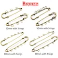 Bronze safety pin brooch pins with multiple loops in 50mm, 80mm and 90mm sizes - 50mm 3 Loops (2g/pc) / Antique Bronze
