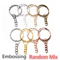 25mm Schlüsselringe mit Prägung und Kette in verschiedenen Metallfarben mix - Prägung / 20 Stück/Packung / Zufällig Gemischt