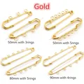 Polished gold safety pins with rings for DIY jewelry making in various sizes - 50mm 3 Loops (2g/pc) / Gold