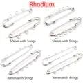 Silver rhodium safety pin brooch with hanging loops in 50mm, 80mm, and 90mm sizes - 50mm 3 Loops (2g/pc) / White K/Silver