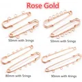Épingles de sûreté or rose avec anneaux, tailles 50mm, 80mm et 90mm pour bijoux DIY - Or rose