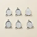 Set van 6 vintage zilveren ovale legering hanger bases met drie lussen voor sieraden - 8x10 / Antiek Zilver