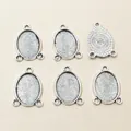 Antiek zilveren ovale legering hanger basis met drie ringen en geometrisch patroon - 13x18 / Antiek Zilver