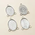 Ovale hangerbasis van antieke zilverlegering met drie gaten en reliëfpatroon - 18x25 / Antiek Zilver