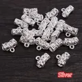 Silver alloy hollow spacer bead connector with hanging loop for DIY jewelry making - Silver