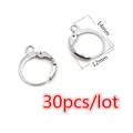 Vue détaillée des crochets d'oreilles levier de 14mm avec dimensions et pack de 30 - Style Dormeuse Classique Argent (T7-46)