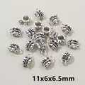 Perline pendenti in lega argento antico per gioielli fai da te, 11x6x6.5mm - Motivo a Righe e Puntini (F2-14) / Confezione da 20 Pezzi / Argento antico