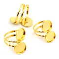Golden stainless steel dual bezel adjustable rings for DIY gemstone jewelry making - Gold