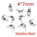 Bulk 4x7mm stainless steel silver open calotte end crimp beads for DIY jewelry - Stainless Steel / 4x7mm / Steel