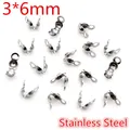 Bulk 3x6mm stainless steel clamshell bead tips in silver for DIY jewelry making - Stainless Steel / 3x6mm / Steel