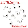 Bulk 3.5x8.5mm stainless steel end crimps and jewelry fold-over clasps in silver - Stainless Steel / 3.5x8.5mm / Steel