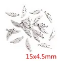 Macro view of stainless steel feather pendants for DIY jewelry making 15x4.5mm - Slender Feather / 15x4.5mm