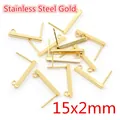 20pcs Gold stainless steel stud earring posts with loop, 15x2mm DIY jewelry findings - 15x2mm Rectangular Base (Y6-40) / 20 Pieces Set / Gold
