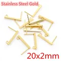 20x2mm gold plated stainless steel bar earring posts with loops for jewelry making - 20x2mm Rectangular Base (Y6-41) / 20 Pieces Set / Gold