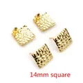 14mm gold-tone stainless steel square earring studs with loop and hammered finish - 14mm Hammered Square Base (M2-44) / 20 Pieces Set / Gold