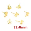 Pack of golden stainless steel four-leaf clover earring studs with loop, size 11x8mm - 11x8mm Clover Base (M5-47) / 20 Pieces Set / Gold