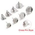 DIY stainless steel bezel cup earring studs with loop in various sizes for jewelry making - 6mm Horizontal Hanging (No Earplugs)