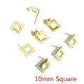 10mm golden stainless steel square earring studs base with loops for jewelry making - 10mm Hollow Square Base (M5-49) / 20 Pieces Set / Gold