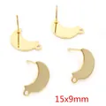 Gold plated stainless steel crescent moon earring studs with loop connector 15x9mm - 15x9mm Crescent Base (N7-20) / 20 Pieces Set / Gold
