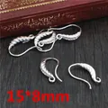Silver feather twisted ear hooks with micro-pave cubic zirconia, 15x8mm jewelry part - 15x8mm / Silver