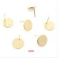 6mm gold-finished stainless steel stud earrings base with loop for DIY jewelry making - 6mm Smooth Round Base (N6-41) / 20 Pieces Set / Gold