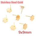 Gold stainless steel 9x9mm flower earring stud with hanging loop for DIY jewelry - Gold