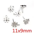11x9mm stainless steel flower earring posts with loop, silver steel finish 6pcs - 11x9mm Flower / Steel
