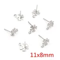 Orecchini a lobo quadrifoglio in acciaio inox argento 11x8mm con asola per gioielli fai da te - Colore acciaio