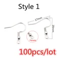 Silver stainless steel earring hooks with spring and ball for DIY jewelry making 100pcs - Parallel Spring Bead Hook Style (S4-12)