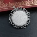 35mm antique silver double-sided alloy pendant tray with ornate hollow lace edge for DIY - Antique Silver