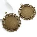 Double-sided bronze alloy pendant tray with 35mm inner diameter for DIY jewelry making - Antique Bronze