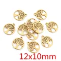 12x10mm vacuum gold plated stainless steel tree of life circular charm pendant - Round Tree of Life Style (Q4-20)