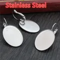 Supports boucles d'oreilles ovales en acier inoxydable argenté pour bijoux DIY - Acier inoxydable