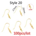 Golden stainless steel earring hooks with spring and ball detail, style 20, 17mm x 20mm - Gold Classic Fishhook Style (AE2-35)