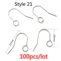 Style 21 silver stainless steel earring hooks in 27mm x 20mm size 100pcs per lot - Simple Elongated Silver Hook Style (M3-41)