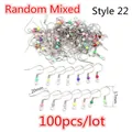 DIY mixed color fish hook earrings in polished stainless steel bulk pack of 100pcs - Mixed Color Bead Decorated Hook Style (M3-40)
