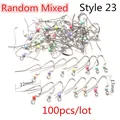 100pcs pack of 17x22mm stainless steel earring hooks with random mixed colored beads - Large Colorful Bead Mixed Hook Style (M3-43)