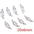 Antique silver finish stainless steel feather charms for DIY jewelry making 20x6mm size - Vintage Feather Shape / 20x6mm
