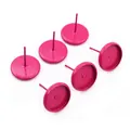 Macro view of six matte rose pink 10mm tray stud earring bases for DIY jewelry making - Rose Red Style (M6-26)