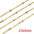 2.5x2mm gold plated stainless steel satellite chain with metal beads for DIY jewelry - Beaded Decor Chain (AH-179) / Gold