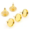 Golden round earring stud bases with tray and bullet backs for DIY jewelry making - Gold