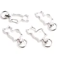 Set of four silver cat-shaped metal lobster clasps with rotating swivel rings - Cat / White K/Silver